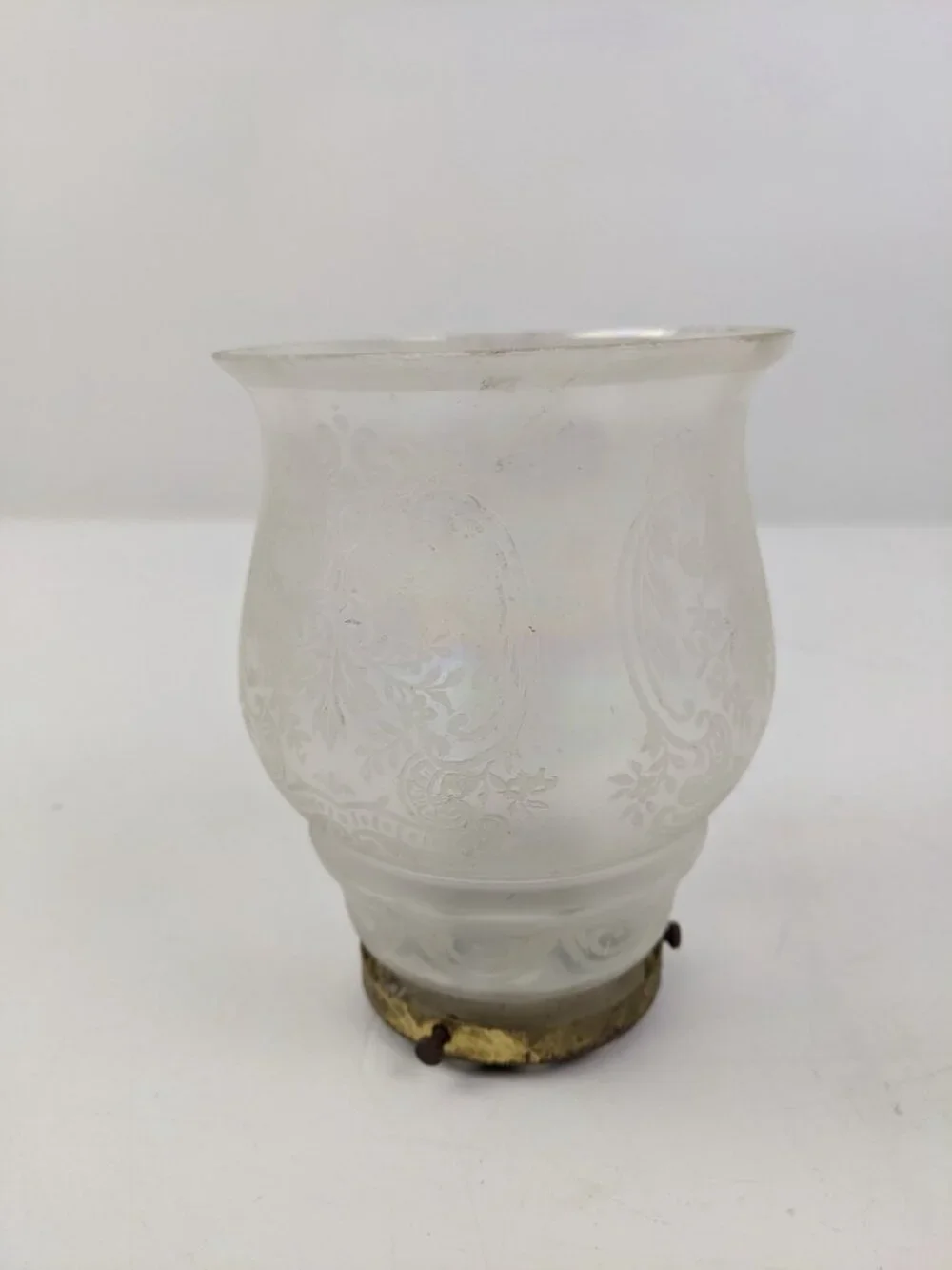 Antique Vintage Frosted Etched Glass Lamp Light Globe Shade Floral Swirl